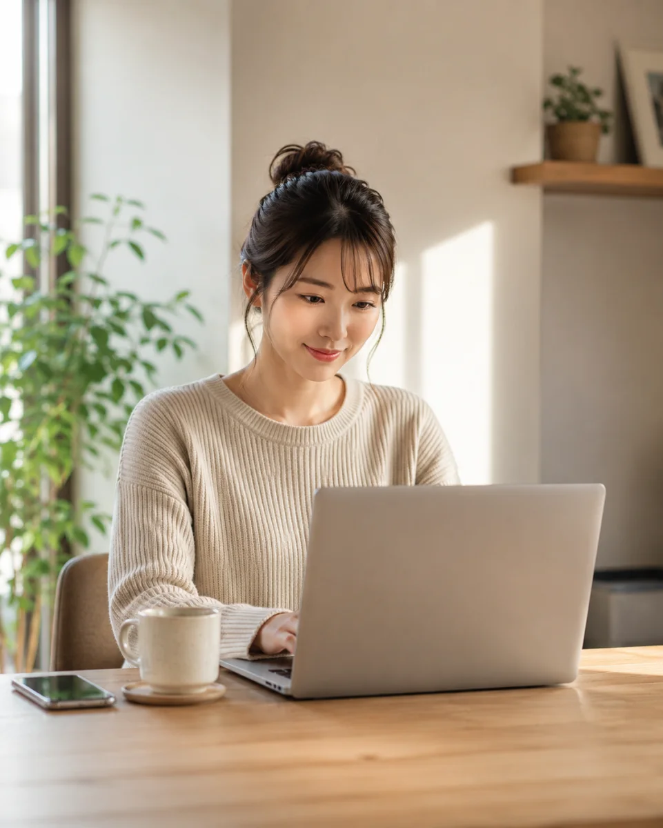 自宅のデスクでノートPCを使って運用を確認している様子